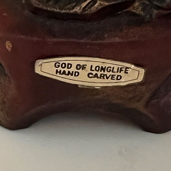 Vintage Pair of 2 Hard Carved Wood Figures Confucius and God of Longlife - Picture 6 of 8